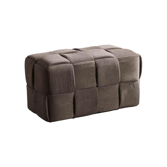 Light chocolate brown velvet ottoman with modern design and resilient sponge filling, perfect for living room or bedroom.