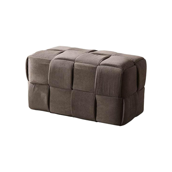 Light chocolate brown velvet ottoman with modern design and resilient sponge filling, perfect for living room or bedroom.