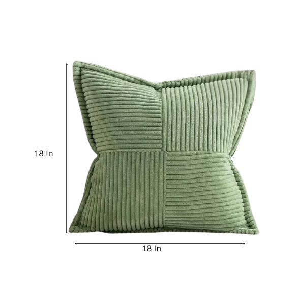 Light green corduroy pillow cover with geometric striped pattern, modern and eco-friendly, ideal for sofas, chairs, and outdoor patios.