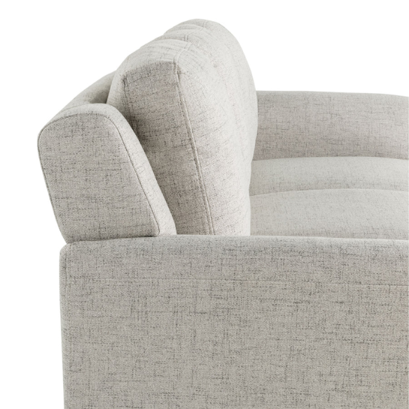 Modern 3-seater sofa upholstered in light grey microfiber with tufted back cushions, flared arms, and a durable eucalyptus wood frame – ideal for contemporary and transitional living rooms