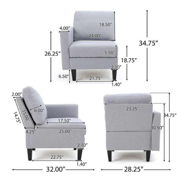 Light grey 5-piece modular sectional sofa set with ottoman and dark wood legs for modern living rooms
