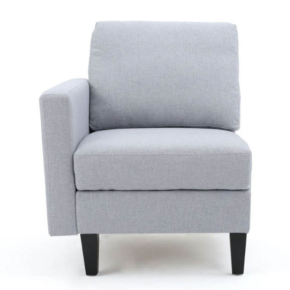 Light grey 5-piece modular sectional sofa set with ottoman and dark wood legs for modern living rooms