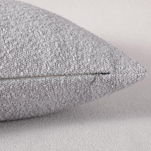 Light grey boucle throw pillow cover with soft loop texture, 18x18 inches – modern cozy accent for sofa, bed, or armchair