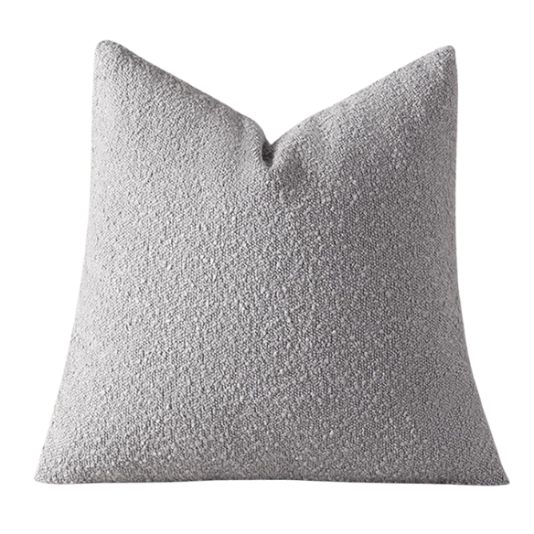 Light grey boucle throw pillow cover with soft loop texture, 18x18 inches – modern cozy accent for sofa, bed, or armchair