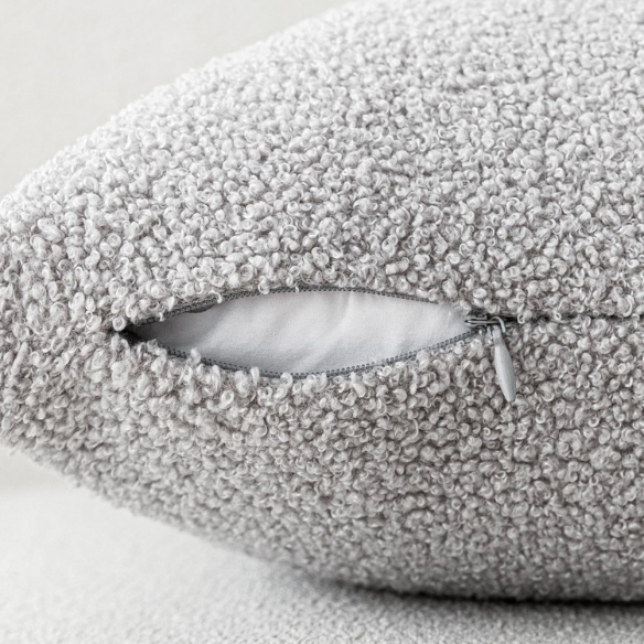 Light grey boucle throw pillow cover with soft loop texture, 18x18 inches – modern cozy accent for sofa, bed, or armchair