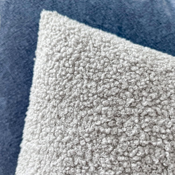 Light grey boucle throw pillow cover with soft loop texture, 18x18 inches – modern cozy accent for sofa, bed, or armchair