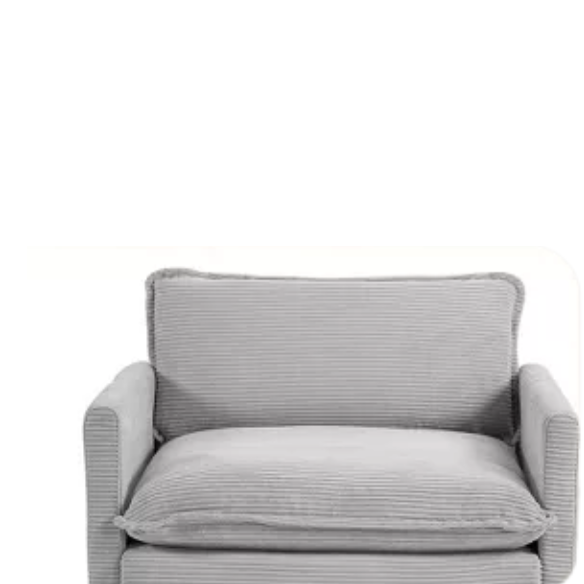 Light grey corduroy accent chair with matching ottoman, featuring soft textured upholstery, high-resilience foam cushions, and a compact modern design.