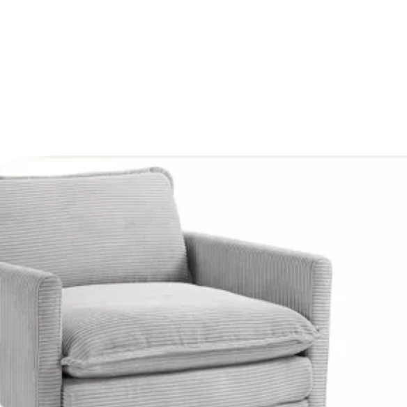 Light grey corduroy accent chair with matching ottoman, featuring soft textured upholstery, high-resilience foam cushions, and a compact modern design.