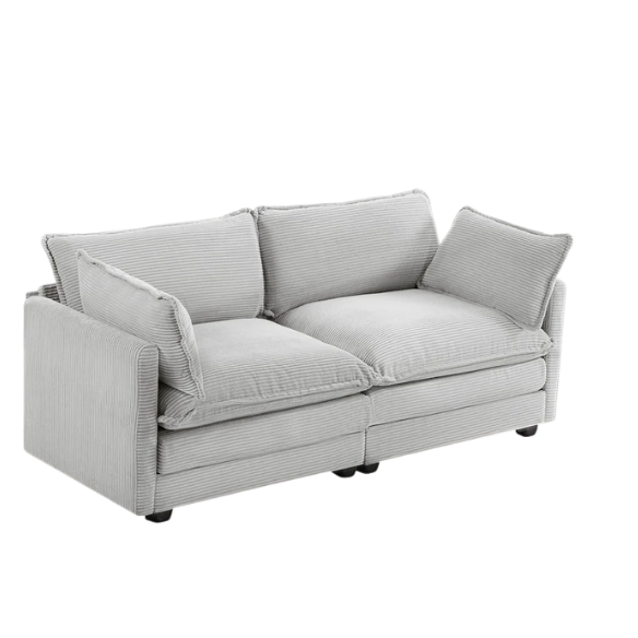 Light grey corduroy loveseat sofa with modern design, spacious two-person seating, and soft, durable upholstery for living rooms, bedrooms, and home offices.
