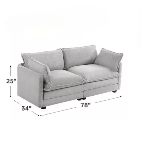 Light grey corduroy loveseat sofa with modern design, spacious two-person seating, and soft, durable upholstery for living rooms, bedrooms, and home offices.
