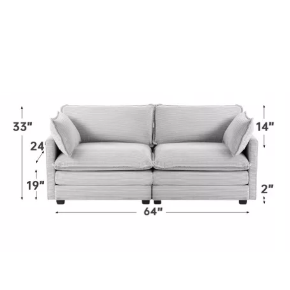 Light grey corduroy loveseat sofa with modern design, spacious two-person seating, and soft, durable upholstery for living rooms, bedrooms, and home offices.
