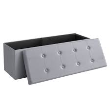 Light grey foldable storage footrest ottoman with modern design and ample storage.