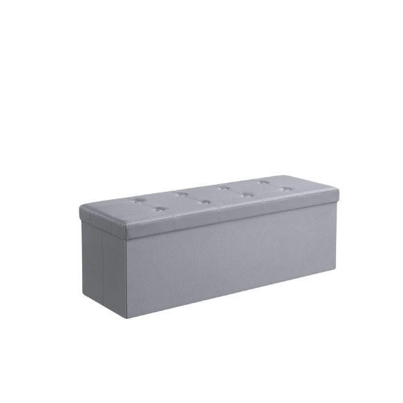Light grey foldable storage footrest ottoman with modern design and ample storage.