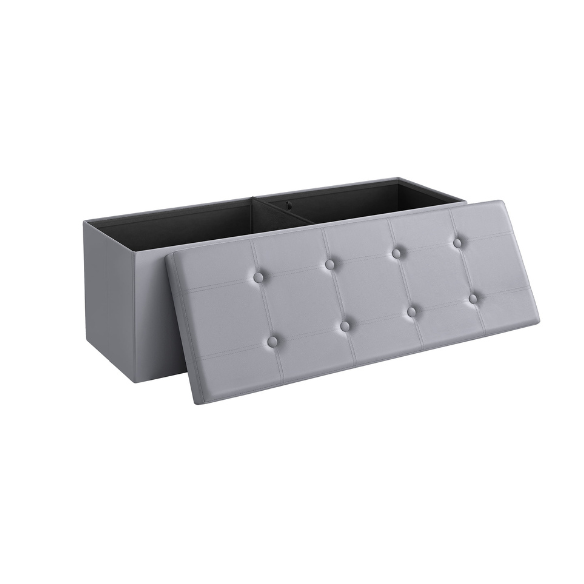 Light grey foldable storage footrest ottoman with modern design and ample storage.