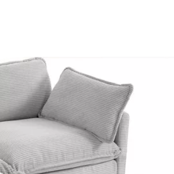 Light grey modular three-seater corduroy sectional sofa with movable ottoman, modern L-shaped couch for living room with soft cushions and sturdy wood-metal frame.