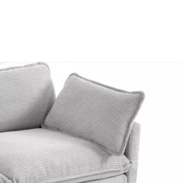 Light grey modular 4-seat sectional sofa with two matching ottomans, upholstered in soft corduroy fabric with high-resilience cushions and a durable wood and metal frame.