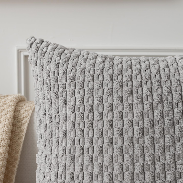Light Grey Striped Corduroy Throw Pillow Cover – Modern & Boho Style, 100% Polyester, Zipper Closure, Machine Washable, Available in Multiple Sizes.