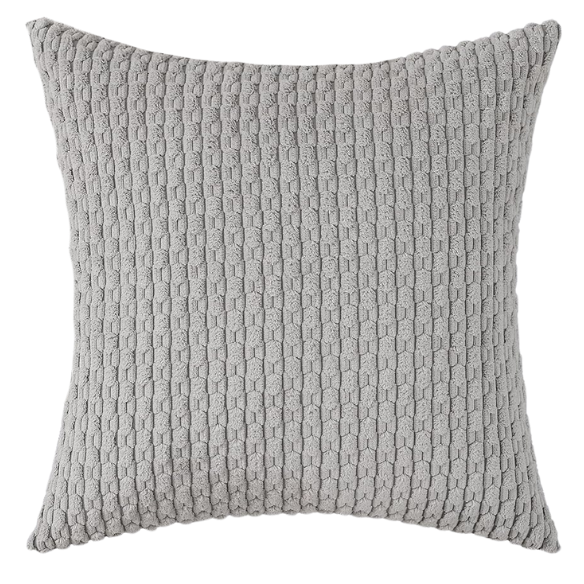 Light Grey Striped Corduroy Throw Pillow Cover – Modern & Boho Style, 100% Polyester, Zipper Closure, Machine Washable, Available in Multiple Sizes.