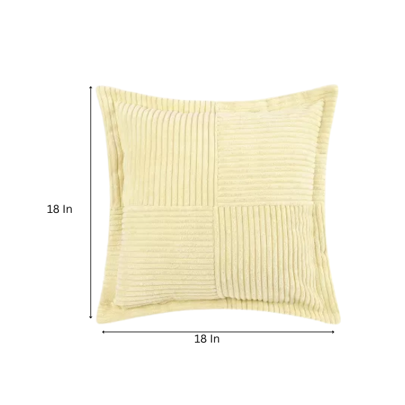 Light maize yellow corduroy pillow cover with geometric striped pattern, 45x45 cm, modern and eco-friendly throw pillow for sofa, bedroom, office, and outdoor use.