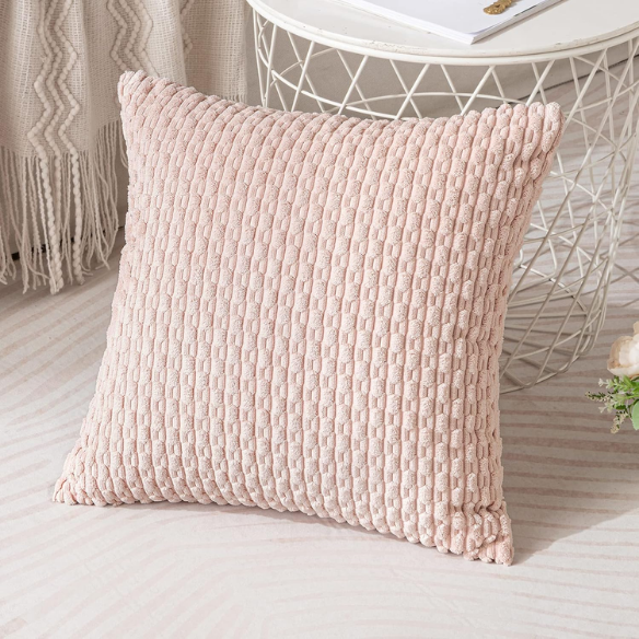 Light Pink Striped Corduroy Throw Pillow Cover – Modern Boho Style, Zipper Closure, Machine Washable, Soft Polyester Material, Available in Multiple Sizes