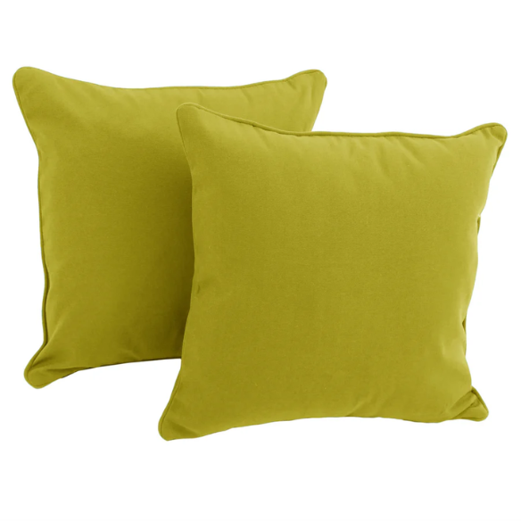 Set of two lime green square throw pillows with corded edges and hidden zipper, perfect for modern, eclectic, or vibrant home décor