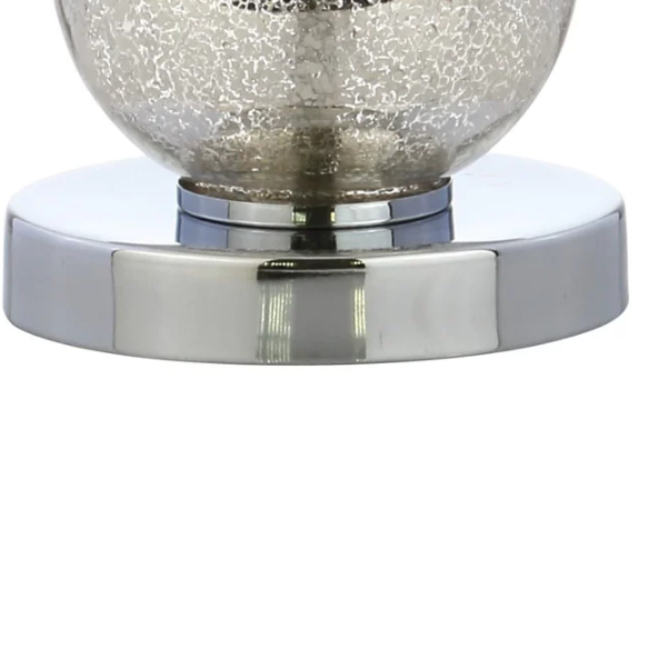 Set of 2 mercury glass table lamps with triple-sphere design, polished silver accents, and white linen drum shade – elegant lighting for modern or glam interiors