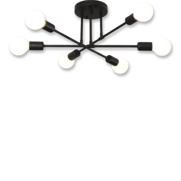 Minimalist black pendant light with gold accents, AC powered, ceiling mount.