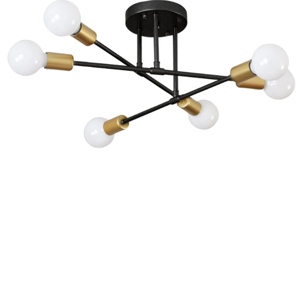 Minimalist black pendant light with gold accents, AC powered, ceiling mount.