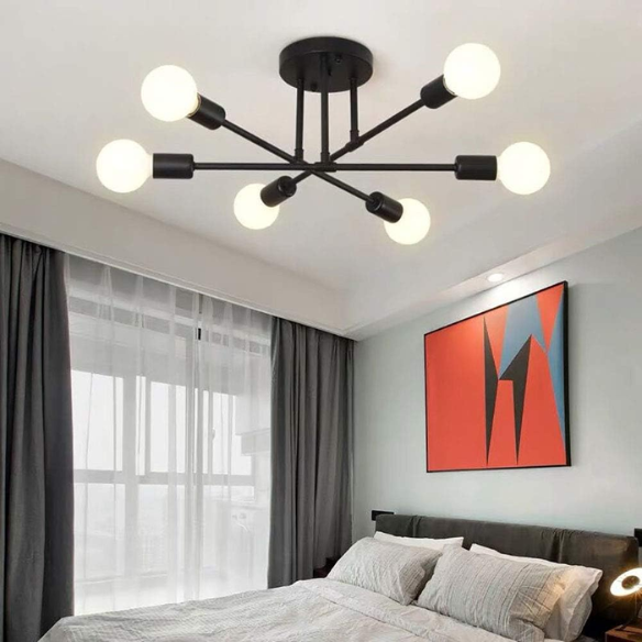 Minimalist black pendant light with gold accents, AC powered, ceiling mount.