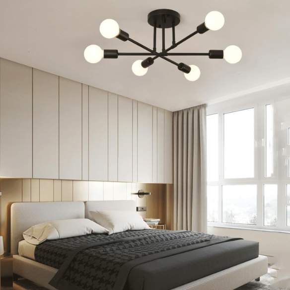 Minimalist black pendant light with gold accents, AC powered, ceiling mount.