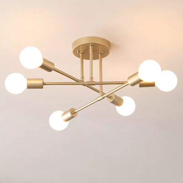 Minimalist gold pendant light fixture for living room and bedroom, AC powered, ceiling mount, paper material.
