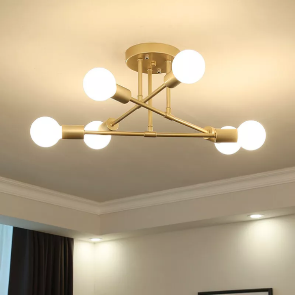 Minimalist gold pendant light fixture for living room and bedroom, AC powered, ceiling mount, paper material.