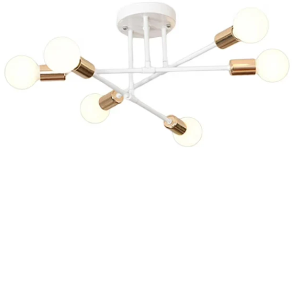 Minimalist white pendant light with gold accents, AC powered, ceiling mount, modern design.