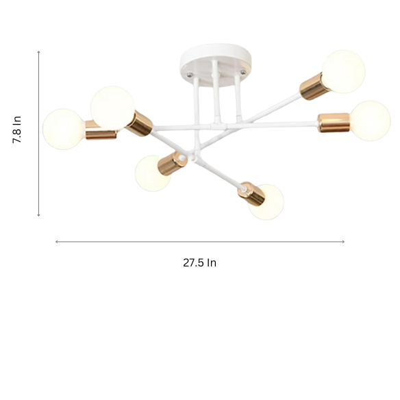 Minimalist white pendant light with gold accents, AC powered, ceiling mount, modern design.