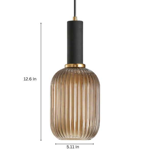 Modern amber glass pendant light with frosted shade and brass finish for contemporary decor.