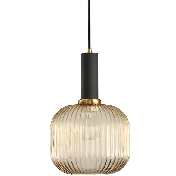 Modern amber glass pendant light with gold finish, perfect for contemporary interiors.