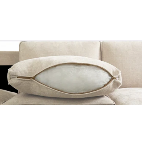Modern beige chenille sofa with reversible cushions, built-in USB charging port, under-seat storage, and included ottoman and accent pillows.