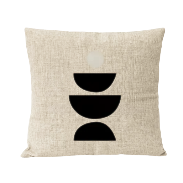 Modern Black and Beige Boho Linen Throw Pillow Cover with Abstract Print – Square Decorative Cushion for Home Decor