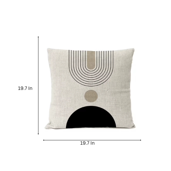 Modern Black and Beige Boho Linen Throw Pillow Cover with Abstract Print – Square Decorative Cushion for Home Decor