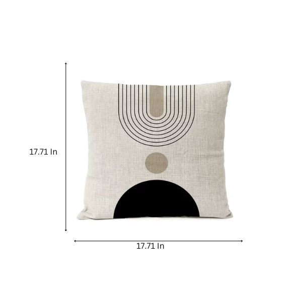 Modern Black and Beige Boho Linen Throw Pillow Cover with Abstract Print – Square Decorative Cushion for Home Decor