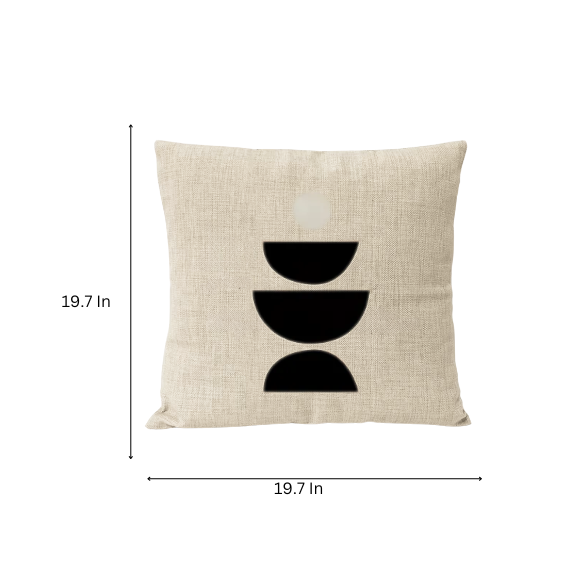 Modern Black and Beige Boho Linen Throw Pillow Cover with Abstract Print – Square Decorative Cushion for Home Decor