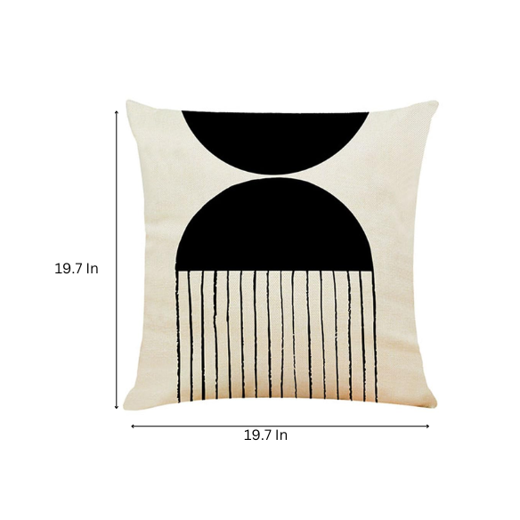 Modern Black and Beige Boho Linen Throw Pillow Cover with Abstract Print – Square Decorative Cushion for Home Decor