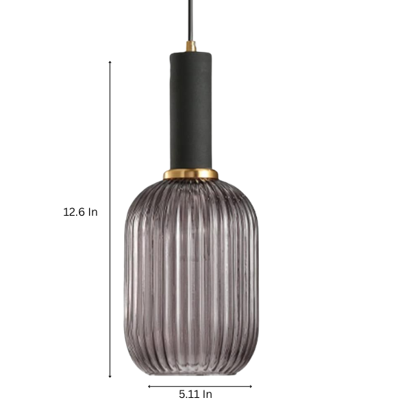 Modern black glass pendant light with frosted smoke gray shade and brass finish for contemporary home decor.