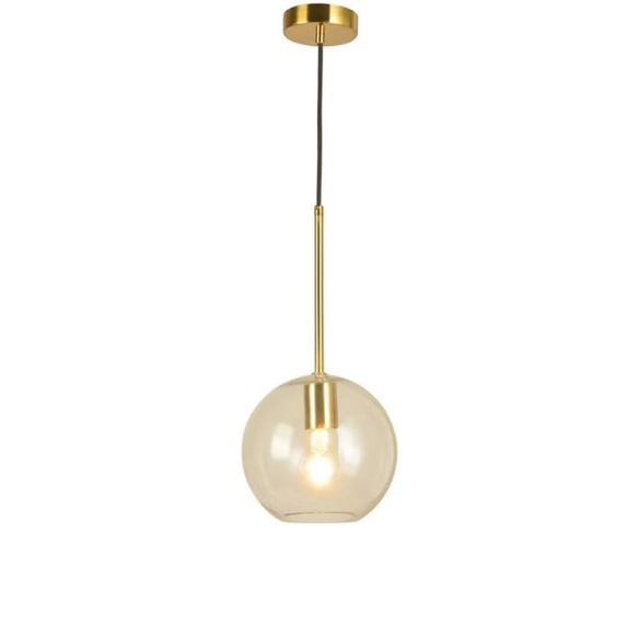 Brass modern pendant light with clear glass diamond shade for dining and living rooms."