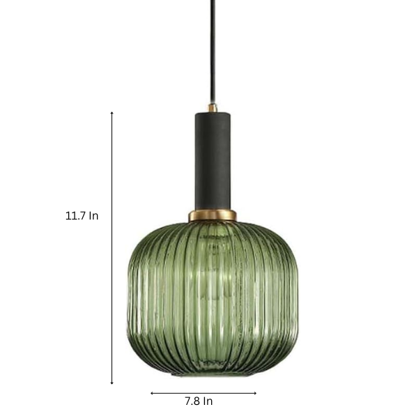 Modern green glass pendant light with black finishes, ideal for kitchen island, dining room, and living spaces. Stylish ceiling fixture with adjustable cord, energy-efficient LED compatible, and UL listed.