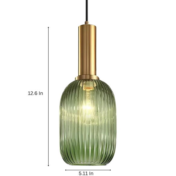 Modern green glass pendant light with gold finish, perfect for contemporary interiors.
