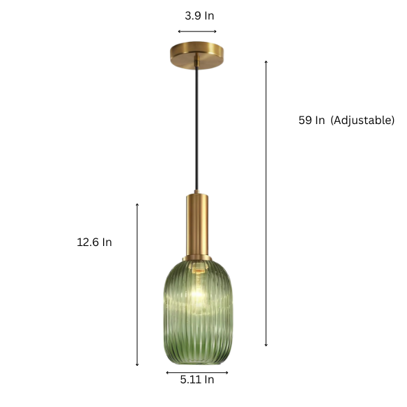 Modern green glass pendant light with gold finish, perfect for contemporary interiors.
