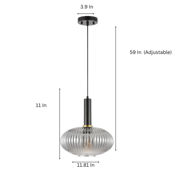 Modern grey glass pendant light with black and gold finishes – adjustable height chandelier for dining room, kitchen, and living room.