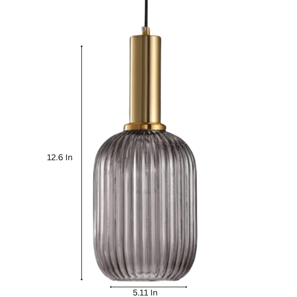 Modern grey glass pendant light with gold finish, ideal for contemporary and industrial interiors.
