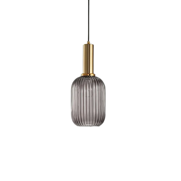 Modern grey glass pendant light with gold finish, ideal for contemporary and industrial interiors.